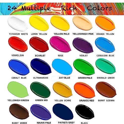 Acrylic Paint Set 24 Colors Acrylic Paints for Painting, Art Craft Paint Gift for Artists Kids Beginners, Pumpkin Canvas Ceramic Rock Painting Kit - WoodArtSupply