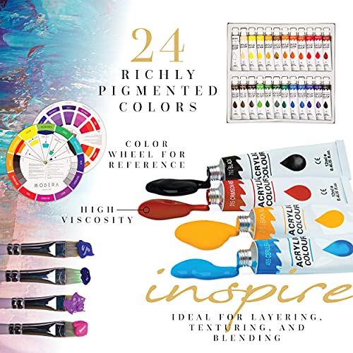 Professional Acrylic Art Paint Set | 55-Piece Premium Artist Painting Supplies Kit w/ Wooden Tabletop Easel, Paints, Brushes, Knives, Palettes, - WoodArtSupply