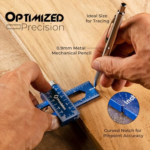 Procision Woodworking Ruler, Set of 3 (12, 8, 6 Inch), Precise Woodworking Pocket Ruler with Extra Wide 2" Sliding Attachment, Slide Rule T-Type - WoodArtSupply