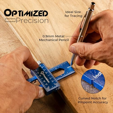 Procision Woodworking Ruler, Set of 3 (12, 8, 6 Inch), Precise Woodworking Pocket Ruler with Extra Wide 2" Sliding Attachment, Slide Rule T-Type Eleon