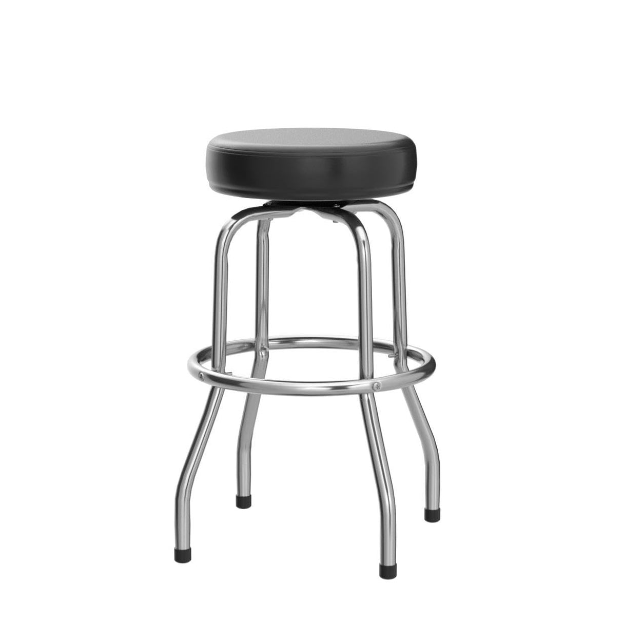 Ruedamann 29" H Iron Backless Swivel Bar Stool,Holds Up to 300 lbs,Shop Stool with Black Leatherette Padded Chrome Frame, Black Ruedamann