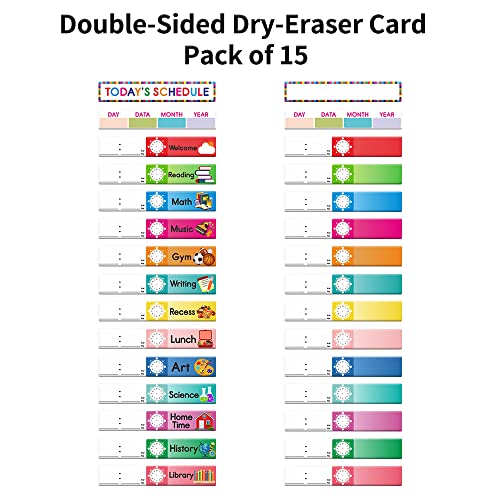 Amzoya Daily Schedule Pocket Chart. Kids Schedule Pocket Chart with 15 Dry-Eraser Cards. 13+1 Pockets. Schedule Pocket Chart for Classroom & Home - WoodArtSupply