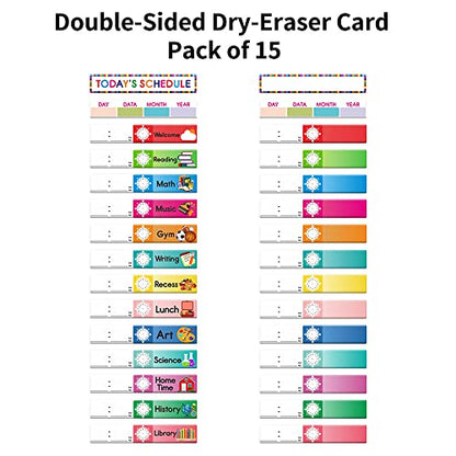 Amzoya Daily Schedule Pocket Chart. Kids Schedule Pocket Chart with 15 Dry-Eraser Cards. 13+1 Pockets. Schedule Pocket Chart for Classroom & Home - WoodArtSupply