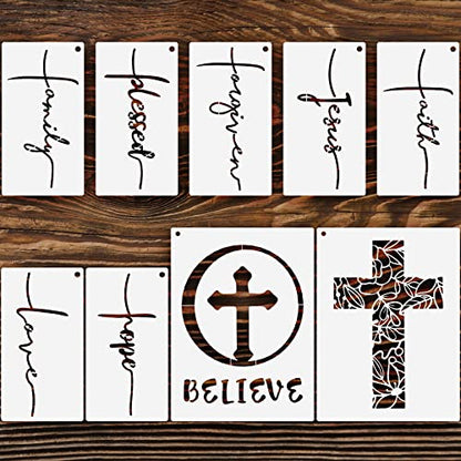 9 Pieces Cross Stencil Set Christian Stencils Believe Jesus Forgiven Cross Stencil Religious Stencil Reusable Painting Template Christmas Gift for - WoodArtSupply