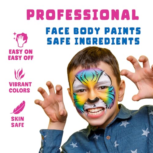 Bowitzki Professional Face Painting Kit For Kids Adults12 x 10gm Face Paint Set Stencil One Stroke Split Cakes Palette Non Toxic Rainbow Flora