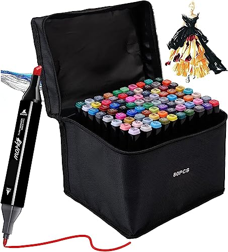 80 Colors Alcohol Markers Set, Dual Tips Blender Art Markers for Drawing Sketching Coloring Artist Pens and Underlining, Professional Permanent Kebuye