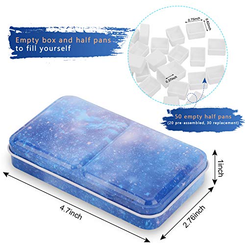 PEVART Empty Watercolor Palette, Metal Empty Watercolor Tin Palette Paint Case with Fold Out Palette with 50 Empty Half Pans for DIY Painting Tray PEVART