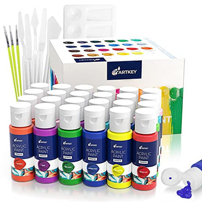 Artkey Acrylic Paint Set - 24 colors 2oz/59ml Acrylic Paints Professional Artists Painting Kit for Canvases Fabric Rock Leather Easter Egg Wood