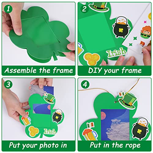 chiazllta 32 Packs St. Patrick's Day Picture Frame Craft Kits for Kids, Ireland DIY Shamrock Craft Holiday Art Favor Home Class Game Activities for