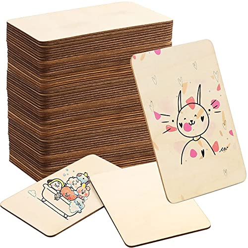 HAKZEON 100 Pieces 4 x 6 Inches Wood Rectangle, 0.1 inch Thick Unfinished Wood Pieces Blank Wooden Tiles with Rounded Corners for DIY Painting, Art HAKZEON