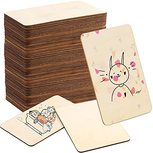HAKZEON 100 Pieces 4 x 6 Inches Wood Rectangle, 0.1 inch Thick Unfinished Wood Pieces Blank Wooden Tiles with Rounded Corners for DIY Painting, Art