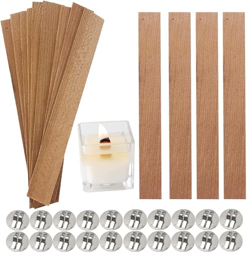 Upgraded 150pcs Wooden Candle Wicks and Stands 5.1 X 0.5 Inch Natural Candle Wood Wicks with Iron Base, Candle Cores for DIY Candle Making Craft