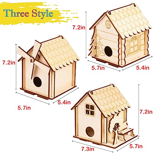 3 Pack Bird House Crafts for Kids Ages 8-12 5-8, DIY Wooden Arts and Crafts Kit for Children to Build, Make Your Own Birdhouse, Summer Painting - WoodArtSupply