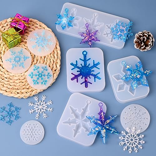 Actvty Snowflake Resin Molds Silicone, 9 Pieces Snowflake Resin Casting Molds, Christmas Ornament Resin Molds DIY Resin Crafts Jewelry Pendant Xmas Actvty