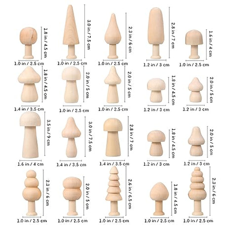Kisangel 20pcs Mini Wood Mushrooms Wooden Trees Unpainted Little Pegs for Christmas Tree DIY Arts Crafts Kisangel