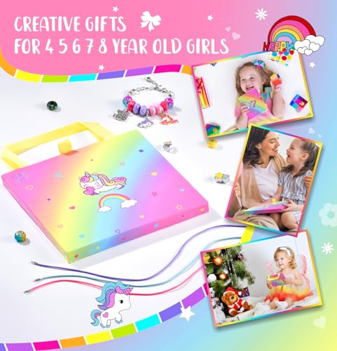 Girls Charm Bracelet Making Kit - Kids Unicorn Charms Bracelets Kits Jewelry Supplies Make Set DIY Art Craft Set Creative Birthday Gifts for 3 4 5 6 BDBKYWY