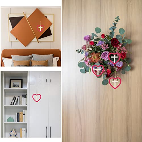 Heart Shape Wooden Cross Wooden Blank Wood with Twines Art Unfinished Ornaments for Christmas Wedding Birthday Party Valentine's Day Decoration 20Pcs