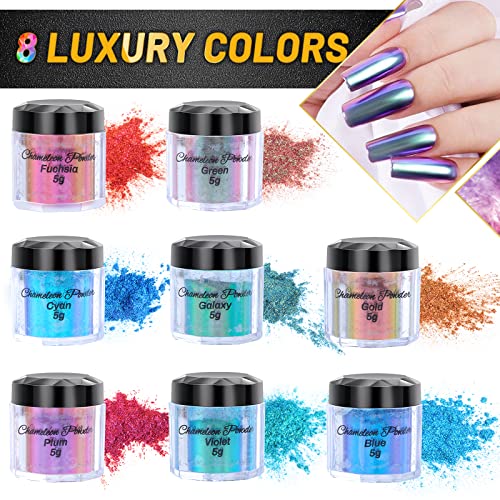 Chameleon Powder Pigment, 8 Color Changing Mica Powder for Epoxy Resin Tumblers, Update Chrome Powder for Nails Art Makeup Paints Crafts Candle Cruzix