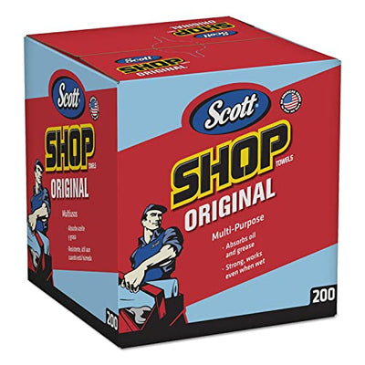 Scott 75190 Shop Towels, POP-UP Box, Blue, 10 x 13, 200/Box, 8 Boxes/Carton