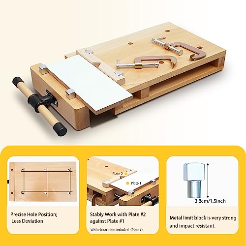 VERSAINSECT rking Vise for Workbench, Wood Vise for Workbench, Hard Wood Work Bench Table Woodworking Desktop with 2 G-Type Fixing Clips, 4 Limit