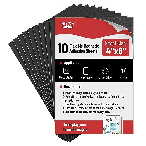 Mr. Pen- Adhesive Magnetic Sheets, 4" x 6", 10 Pack, with Adhesive Backing, Flexible Picture Magnets, Cuttable Magnetic Sheets. - WoodArtSupply