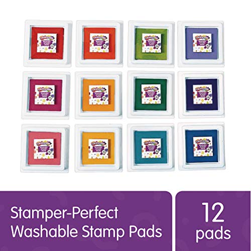 Colorations Washable Perfect Stamp Pads, 12 Colors, 3-3/4" Square, Finger Ink Pad, Small Pad, Vivid Bright Colors, Arts & Crafts, Stamping, - WoodArtSupply