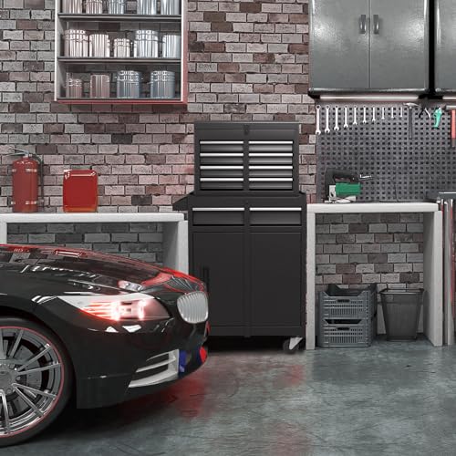 ERGOMASTER Rolling Tool Chest - Heavy Duty Material & Lockable Top-Box & Storage Cabinet for Garage and Workshop - 5-Drawer Tool Box & Black ERGOMASTER