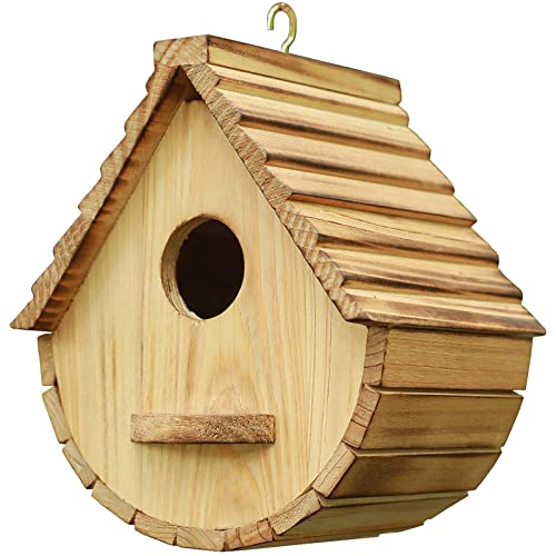 STARSWR Bird House for Outside,Outdoor Bird Houses, Natural Wooden Bird Hut Clearance Bluebird Finch Cardinals Hanger Birdhouse for Garden Viewing STARSWR