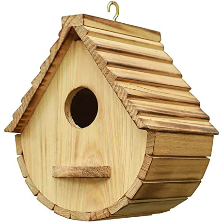 STARSWR Bird House for Outside,Outdoor Bird Houses, Natural Wooden Bird Hut Clearance Bluebird Finch Cardinals Hanger Birdhouse for Garden Viewing STARSWR