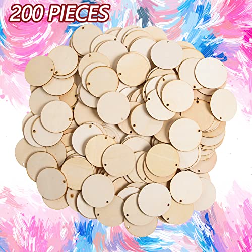 200 Pieces Unfinished Wood Circles with Holes, 2 Inch Wood Circles for Crafts, Small Round Wooden Discs Wood Blanks Round Cutouts Ornaments Slices AWIZOM