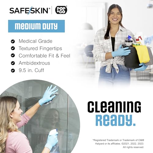 SAFESKIN Nitrile Disposable Gloves in Pack of 50, Medium Duty, Medium Size, Powder Free - Food Handling, First Aid, Cleaning SAFESKIN