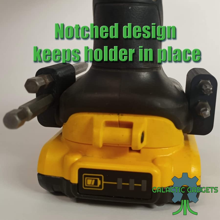 Side Mount MAGNETIC Bit Holder for Dewalt 20V or Craftsman V20 Drill or Driver - 2 Slot Pass Thru (Black) - Galactic Gadgets Galactic Gadgets