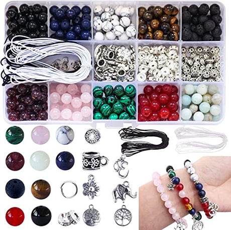 Fishdown 418 pcs 8mm Crystal Beads for Jewelry Making, Natural Stone Healing Beads for Bracelets, Gemstone Beading & Jewelry Necklace Making DIY Kit Fishdown