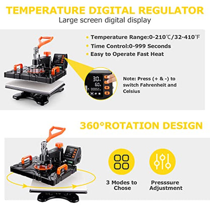 DREAMVAN Upgrade Heat Press Machine 8 in 1, 12" x 15" Swing Away Heat Transfer Machine, Digital Sublimation Heat Press for T Shirts Caps Hats Mugs - WoodArtSupply