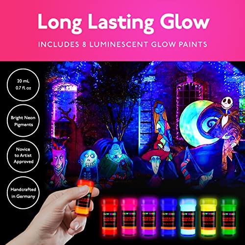 individuall Glow in The Dark Paint - Set of 8, 20 mL Reflective Acrylic Paints for Outdoor and Indoor Use on Canvas, Walls and Ornament Painting - - WoodArtSupply