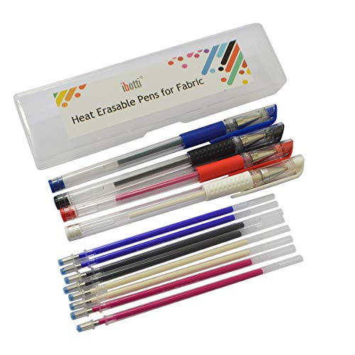 ibotti Heat Erase Pens for Fabric with 8 Free Refills for Quilting Sewing, 4 Colors Assorted Pack - WoodArtSupply