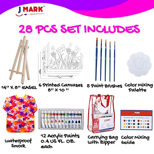 J MARK Pain Set for Kids – Acrylic Kids Painting Kit with Storage Bag, Washable Paints, Easel, Canvases, Brushes and More, Complete Kids Painting Set - WoodArtSupply