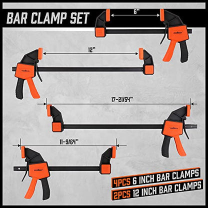 HORUSDY 8-Pack Bar Clamps for Woodworking, 12" and 6" Bar Clamps, Wood Working Clamps Sets, Quick Clamps F Clamp with 150 LBS Load Limit (8-Pack Wood