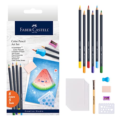 Faber-Castell Colored Pencil Art Set - 6 Coloring Pencils and 5 Drawing Tools, Art Set for Adults Faber-Castell