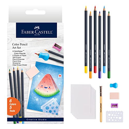 Faber-Castell Colored Pencil Art Set - 6 Coloring Pencils and 5 Drawing Tools, Art Set for Adults - WoodArtSupply