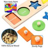 QODOFLR First Shapes Knob Chunky Wooden Peg for Baby，Geometric Shape Sorting Toy, Montessori Educational Learning Peg Puzzle，Great Preschool Puzzles QODOFLR