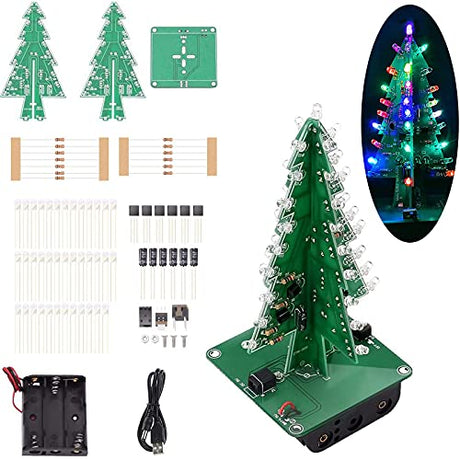 Adeept Colorful 3D Xmas Christmas Tree Led DIY Kits, 7 Color Flash RGB LED Circuit Electronic Assemble Funny Kits, STEM Project PCB Board for Student Adeept