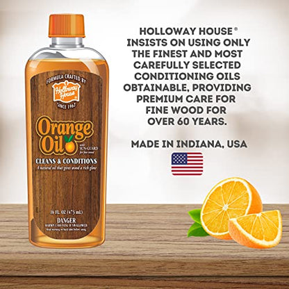 Holloway House Orange Oil Cleaner 16oz w/ Sun-Guard for Fine Wood, Cleans & Conditions, Removes Soap Scum from Shower Doors, Stainless, Tile & Sinks, - WoodArtSupply