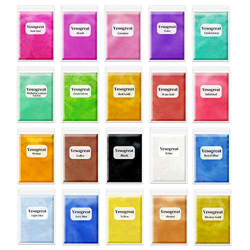 Mica Powder for Epoxy Resin - 20 Colors Shimmery Pigment Powder - Natural Mica Powder for Soap Making, Lip Gloss, Bath Bombs, Nail & Art Crafts,