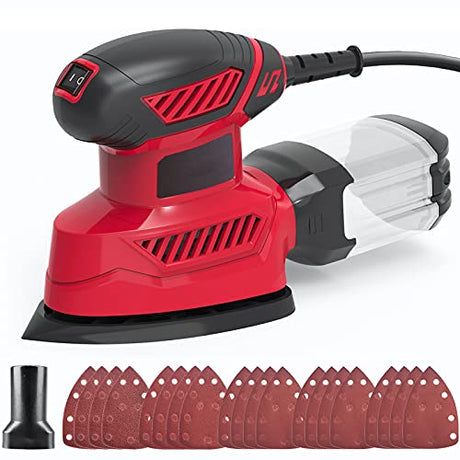 Detail Sander, 130W Compact Electric Sander, 14000 RPM, with 20PCS Sandpaper Mouse Sander, Hand Sanders with Multi-Function efficient Dust Box Vistreck