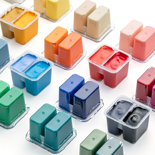 HIMI Twin Cup Jelly Gouache Paint Set, 48 Colors 12g, Jelly Cup Design, Non Toxic Paint for Canvas and Paper, Art Supplies for Professionals (Green HIMI