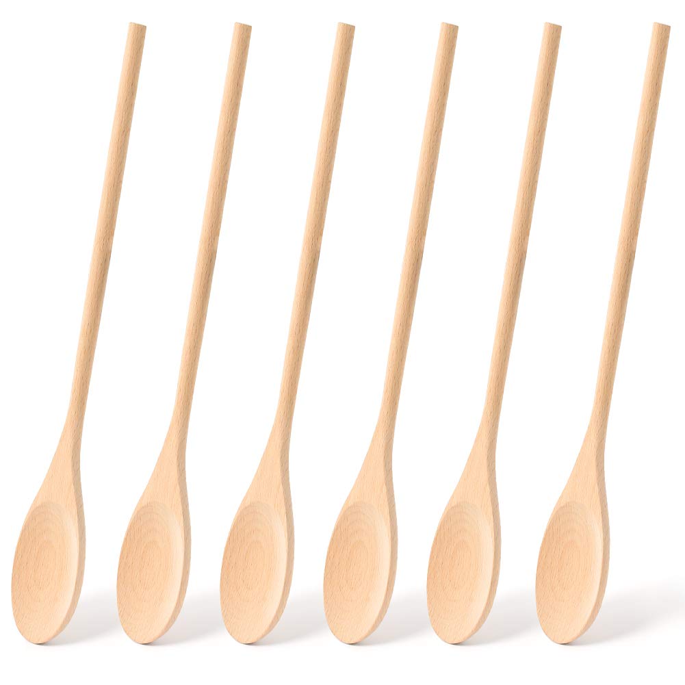 HANSGO Long Handle Wooden Cooking Mixing Oval Spoons, 6PCS 12 Inch Long Wooden Spoons Wooden Tasting Spoons Large Cooking Spoons