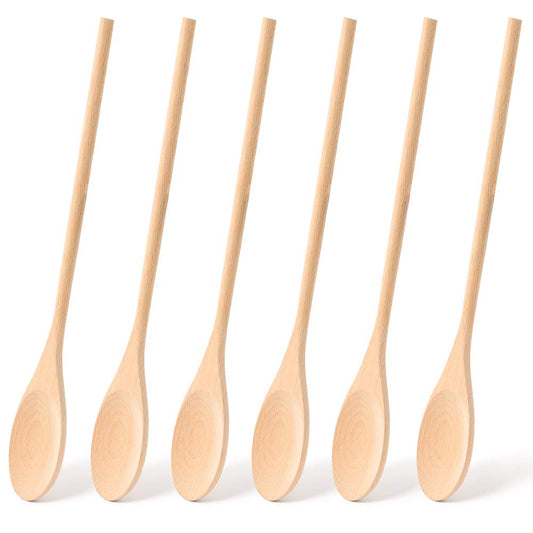HANSGO Long Handle Wooden Cooking Mixing Oval Spoons, 6PCS 12 Inch Long Wooden Spoons Wooden Tasting Spoons Large Cooking Spoons