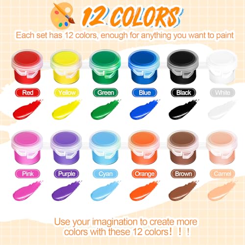 Fulmoon 48 Set Acrylic Paint Kits for Kids Adults Washable Mini Painting Kit Arts Crafts Paint Party Favors Filled Paint Strips Brushes Palettes Bulk Fulmoon