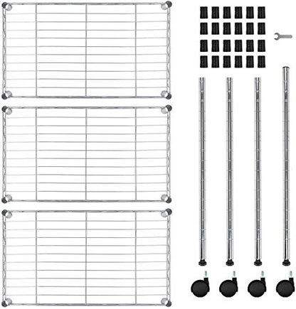 YSSOA 3-Tier Heavy Duty Storage Shelving Unit,Chrome,24.02" D x 13.78" W x 21.97" H inch, 1 Pack - WoodArtSupply